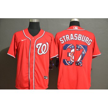 Men's Washington Nationals #37 Stephen Strasburg Red Team Logo Stitched MLB Cool Base Nike Jersey