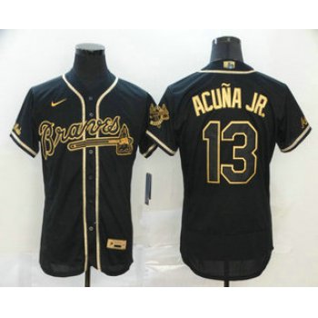 Men's Atlanta Braves #13 Ronald Acuna Jr. Black With Gold Stitched MLB Flex Base Nike Jersey