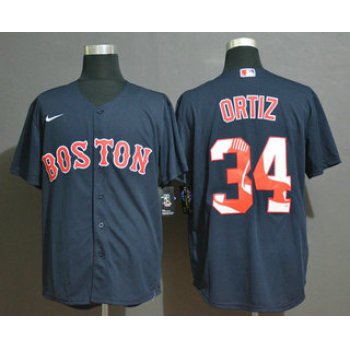 Men's Boston Red Sox #34 David Ortiz Navy Blue Team Logo Stitched MLB Cool Base Nike Jersey