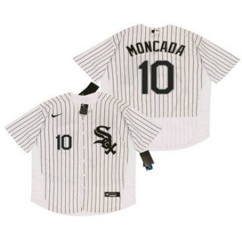 Men's Chicago White Sox #10 Yoan Moncada White Pinstripe Stitched MLB Flex Base Nike Jersey