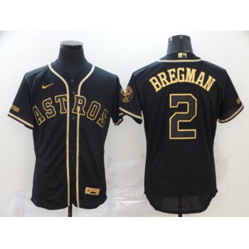 Men's Houston Astros #2 Alex Bregman Black Gold Stitched MLB Flex Base Nike Jersey