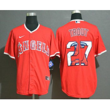 Men's Los Angeles Angels #27 Mike Trout Red Team Logo Stitched MLB Cool Base Nike Jersey