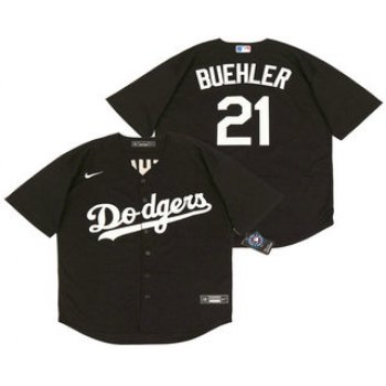 Men's Los Angeles Dodgers #21 Walker Buehler Black Stitched MLB Cool Base Nike Jersey