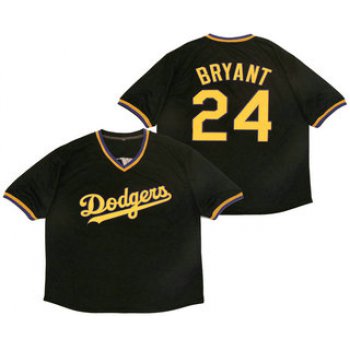 Men's Los Angeles Dodgers #24 Kobe Bryant Black Stitched Pullover Throwback Jersey