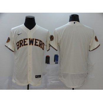 Men's Milwaukee Brewers Blank Cream Stitched MLB Flex Base Nike Jersey