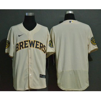 Men's Milwaukee Brewers Blank Cream Stitched MLB Flex Base Nike Jersey