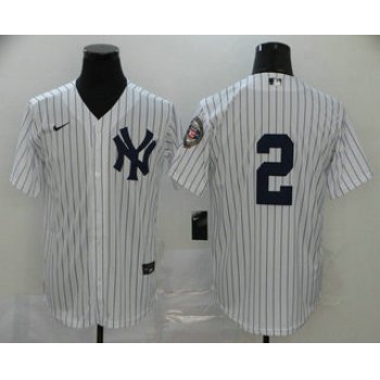 Men's New York Yankees #2 Derek Jeter White No Name 2020 Hall of Fame Patch Stitched MLB Cool Base Nike Jersey