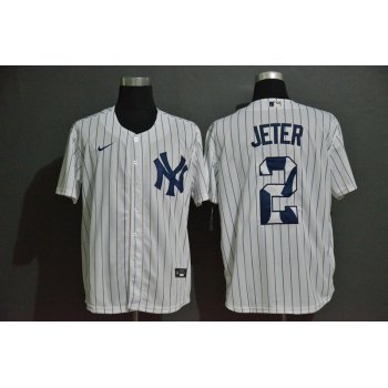 Men's New York Yankees #2 Derek Jeter White Team Logo Stitched MLB Cool Base Nike Jersey