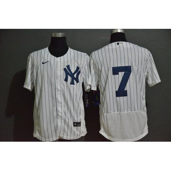 Men's New York Yankees #7 Mickey Mantle White Home No Name Stitched MLB Flex Base Nike Jersey