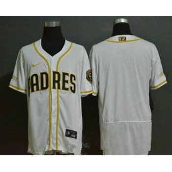 Men's San Diego Padres Blank White Golden Stitched MLB Flex Base Nike Jersey