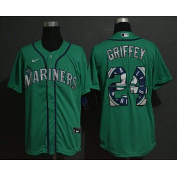 Men's Seattle Mariners #24 Ken Griffey Jr. Teal Green Team Logo Stitched MLB Cool Base Nike Jersey