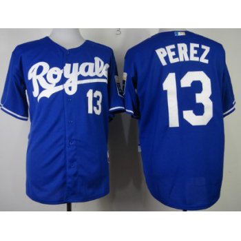 Kansas City Royals #13 Salvador Perez Navy Blue Jersey