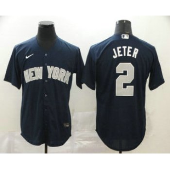 Men's New York Yankees #2 Derek Jeter Navy Blue Stitched MLB Cool Base Nike Jersey