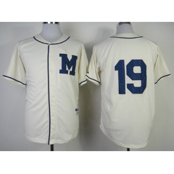 Milwaukee Brewers #19 Robin Yount 1913 Cream M Patch Jersey