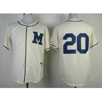 Milwaukee Brewers #20 Jonathan Lucroy 1913 Cream M Patch Jersey