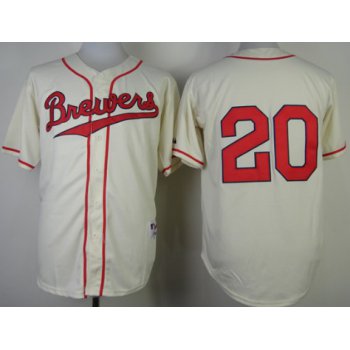 Milwaukee Brewers #20 Jonathan Lucroy 1948 Cream With Red Jersey