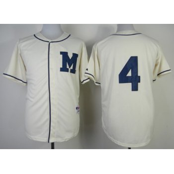 Milwaukee Brewers #4 Paul Molitor 1913 Cream M Patch Jersey