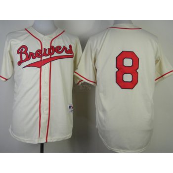 Milwaukee Brewers #8 Ryan Braun 1948 Cream With Red Jersey