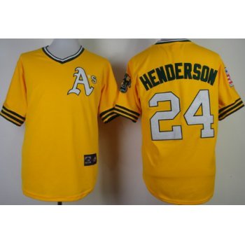 Oakland Athletics #24 Rickey Henderson 1968 Yellow Throwback Jersey