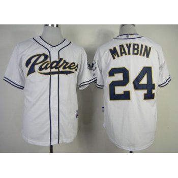 San Diego Padres #24 Cameron Maybin White Jersey