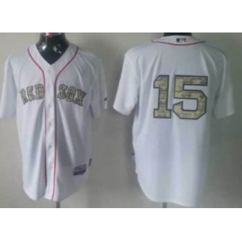 Boston Red Sox #15 Dustin Pedroia White With Camo Jersey