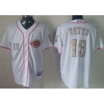 Cincinnati Reds #19 Joey Votto White With Camo Jersey