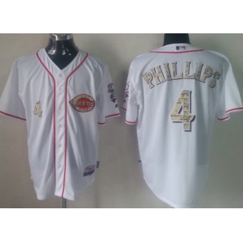 Cincinnati Reds #4 Brandon Phillips White With Camo Jersey