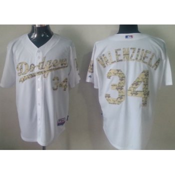 Los Angeles Dodgers #34 Fernando Valenzuela White With Camo Jersey