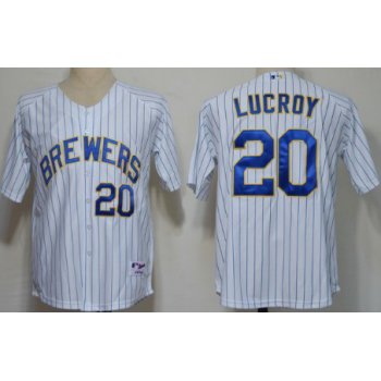 Milwaukee Brewers #20 Jonathan Lucroy White Pinstripe Jersey