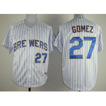 Milwaukee Brewers #27 Carlos Gomez White Pinstripe Jersey