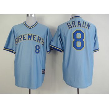 Milwaukee Brewers #8 Ryan Braun Light Blue Pullover Jersey