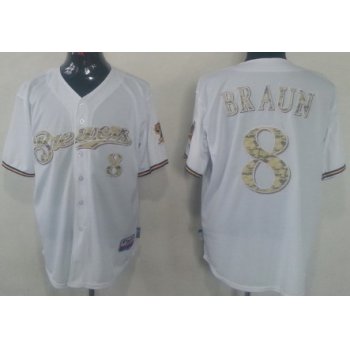 Milwaukee Brewers #8 Ryan Braun White With Camo Jersey