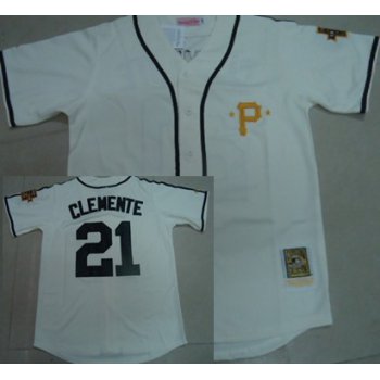 Pittsburgh Pirates #21 Roberto Clemente Cream Throwback Jersey