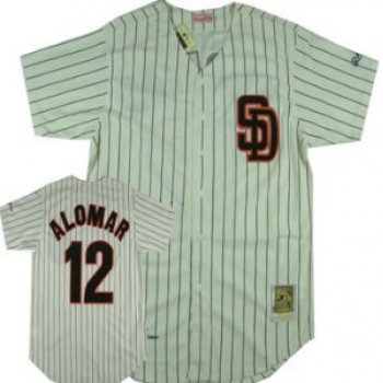 San Diego Padres #12 Roberto Alomar 1989 White Pinstripe Throwback Jersey