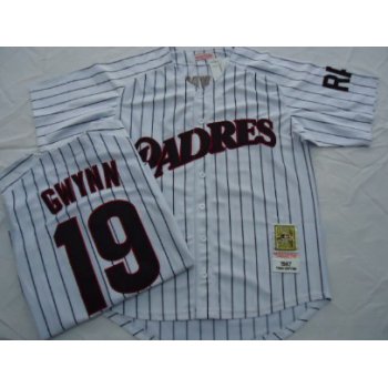 San Diego Padres #19 Tony Gwynn 1987 White Pinstripe Throwback Jersey