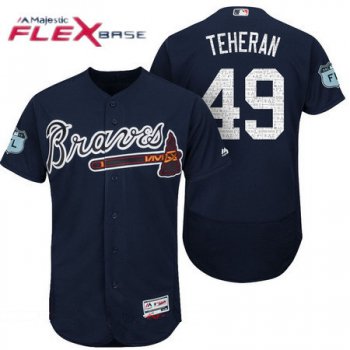 Men's Atlanta Braves #49 Julio Teheran Navy Blue 2017 Spring Training Stitched MLB Majestic Flex Base Jersey