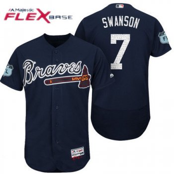 Men's Atlanta Braves #7 Dansby Swanson Navy Blue 2017 Spring Training Stitched MLB Majestic Flex Base Jersey