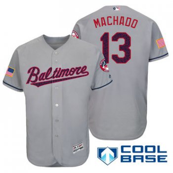 Men's Baltimore Orioles #13 Manny Machado Gray Stars & Stripes Fashion Independence Day Stitched MLB Majestic Cool Base Jersey