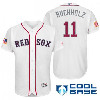 Men's Boston Red Sox #11 Clay Buchholz White Stars & Stripes Fashion Independence Day Stitched MLB Majestic Cool Base Jersey