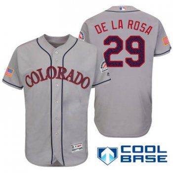 Men's Colorado Rockies #29 Jorge De La Rosa Gray Stars & Stripes Fashion Independence Day Stitched MLB Majestic Cool Base Jersey