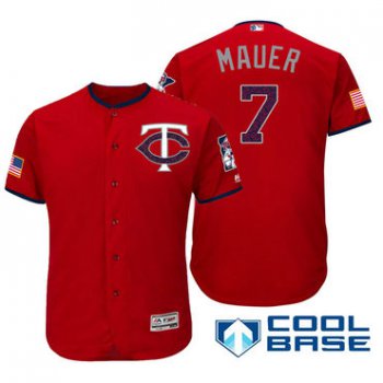 Men's Minnesota Twins #7 Joe Mauer Red Stars & Stripes Fashion Independence Day Stitched MLB Majestic Cool Base Jersey