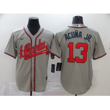 Men's Atlanta Braves #13 Ronald Acuna Jr. Gray Stitched MLB Cool Base Nike Jersey