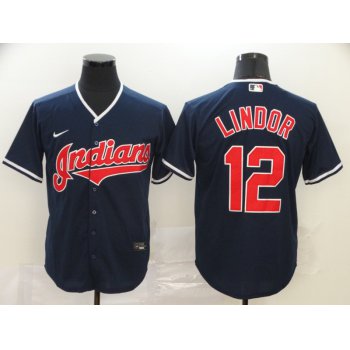 Men's Cleveland Indians #12 Francisco Lindor Navy Blue Stitched MLB Cool Base Nike Jersey