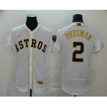 Men's Houston Astros #2 Alex Bregman White With Gold Stitched MLB Flex Base Nike Jersey