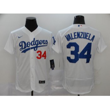 Men's Los Angeles Dodgers #34 Fernando Valenzuela White Stitched MLB Flex Base Nike Jersey