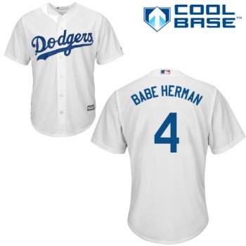 Men's Los Angeles Dodgers #4 Babe Herman Replica White Home Cool Base Baseball Jersey