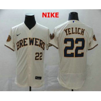 Men's Milwaukee Brewers #22 Christian Yelich Cream Stitched MLB Flex Base Nike Jersey