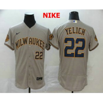 Men's Milwaukee Brewers #22 Christian Yelich Grey Stitched MLB Flex Base Nike Jersey