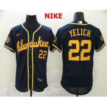 Men's Milwaukee Brewers #22 Christian Yelich Navy Blue Stitched MLB Flex Base Nike Jersey