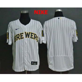 Men's Milwaukee Brewers Blank White Stitched MLB Flex Base Nike Jersey